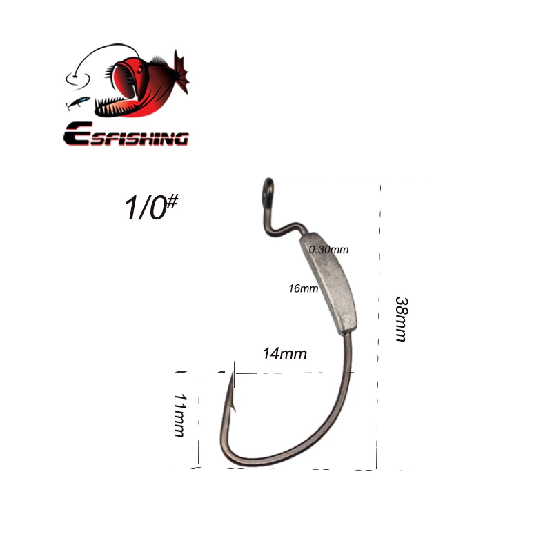 KESFISHING Fishing Hook 12pcs Nickel Plating Carbon Steel Offset with Balancing Weight 1/06/0 Barb Fishing Fideer