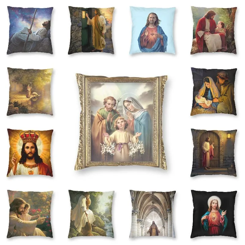 Luxury Jesus Holy Family Throw Pillow Case Decoration Custom Square Mary And Joseph Cushion Cover 40x40 Pillowcover for Sofa