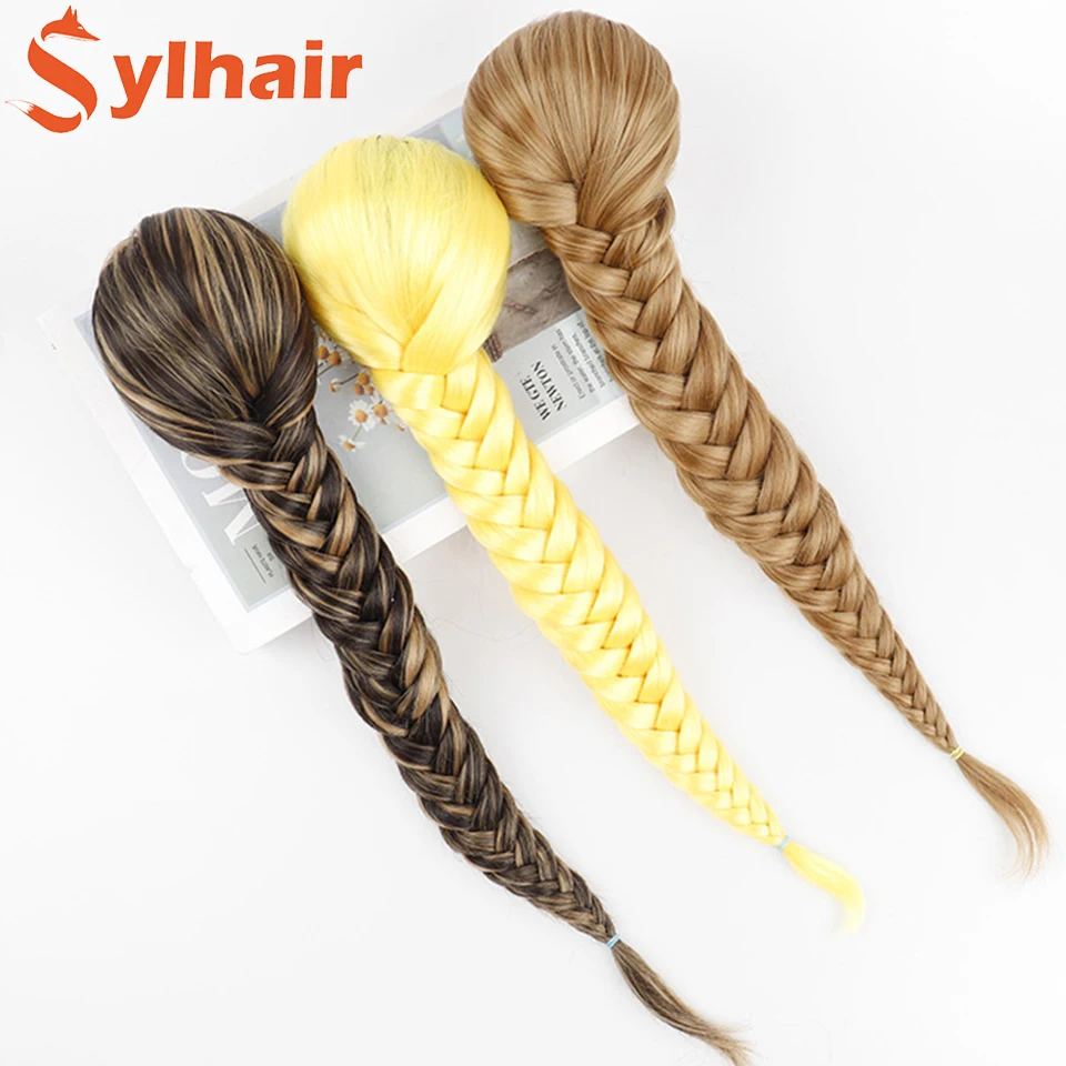 Visgraat vlecht paardenstaart godin fishtail vlecht fishtail haar clip in op trekkoord paardenstaart stuk hittebestendige vezel voor vrouwen