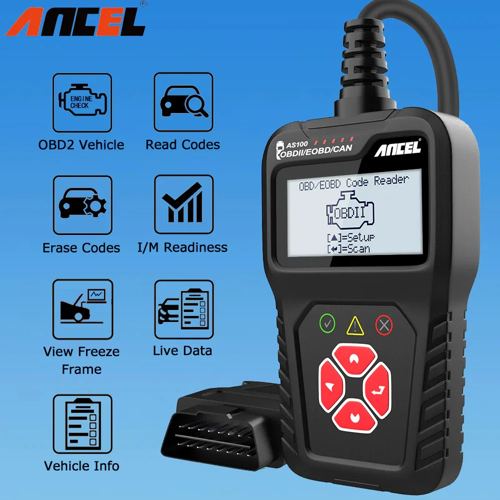 Ancel AS100 Obd2 Car Diagnostic Tool OBD 2 Automotive Scanner Engine Analyzer Tool Code Reader Obdii Scan Tool PK ELM327 v1.5