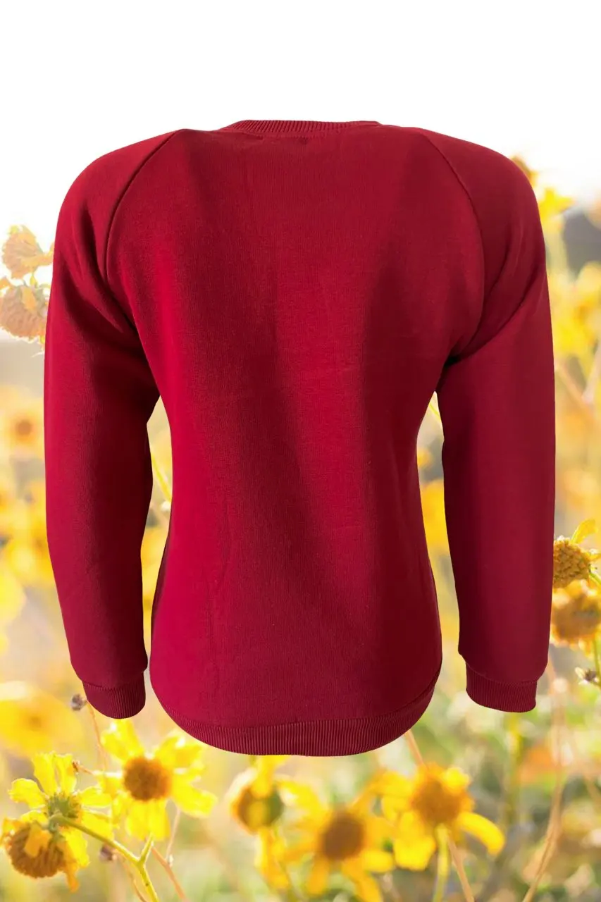 2022 Fashion XOX Handmade Embroidered Claret Red Women Thick Stylish Sweatshirt