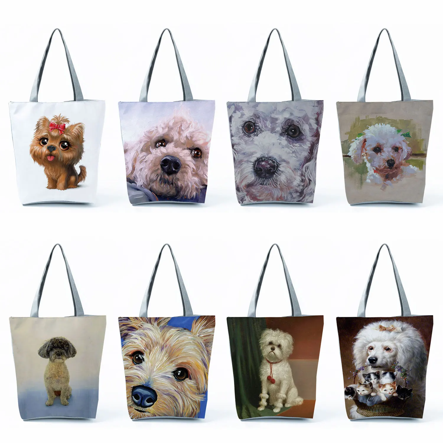 Poodle cão arte retrato impressão bolsa de ombro prático diário bolsas de escritório para mulheres senhora reutilizável armazenamento sacos de fraldas de compras