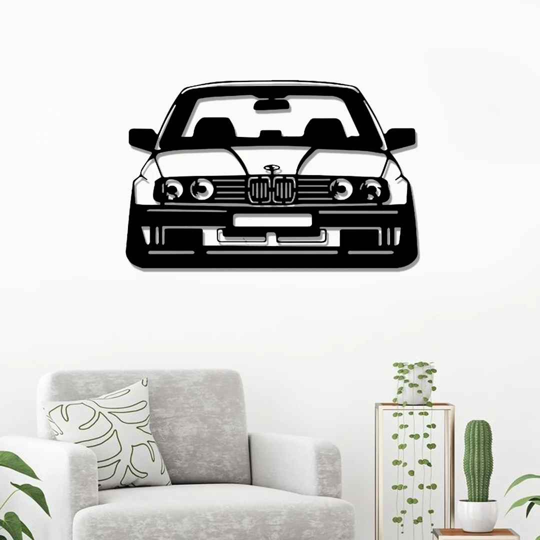 Imagem -04 - Arte da Parede de Madeira Peça Bmw E30 Padrão Carro Figura Decoração para Casa Cor Preta Moderno Escritório em Casa Novo 3d Criativo Escritório Auto