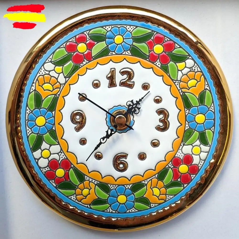 Clock ceramics from 15 cm/6 inches diameter-enameled up handmade-gold 24 k-Wall or support -ARTECER-