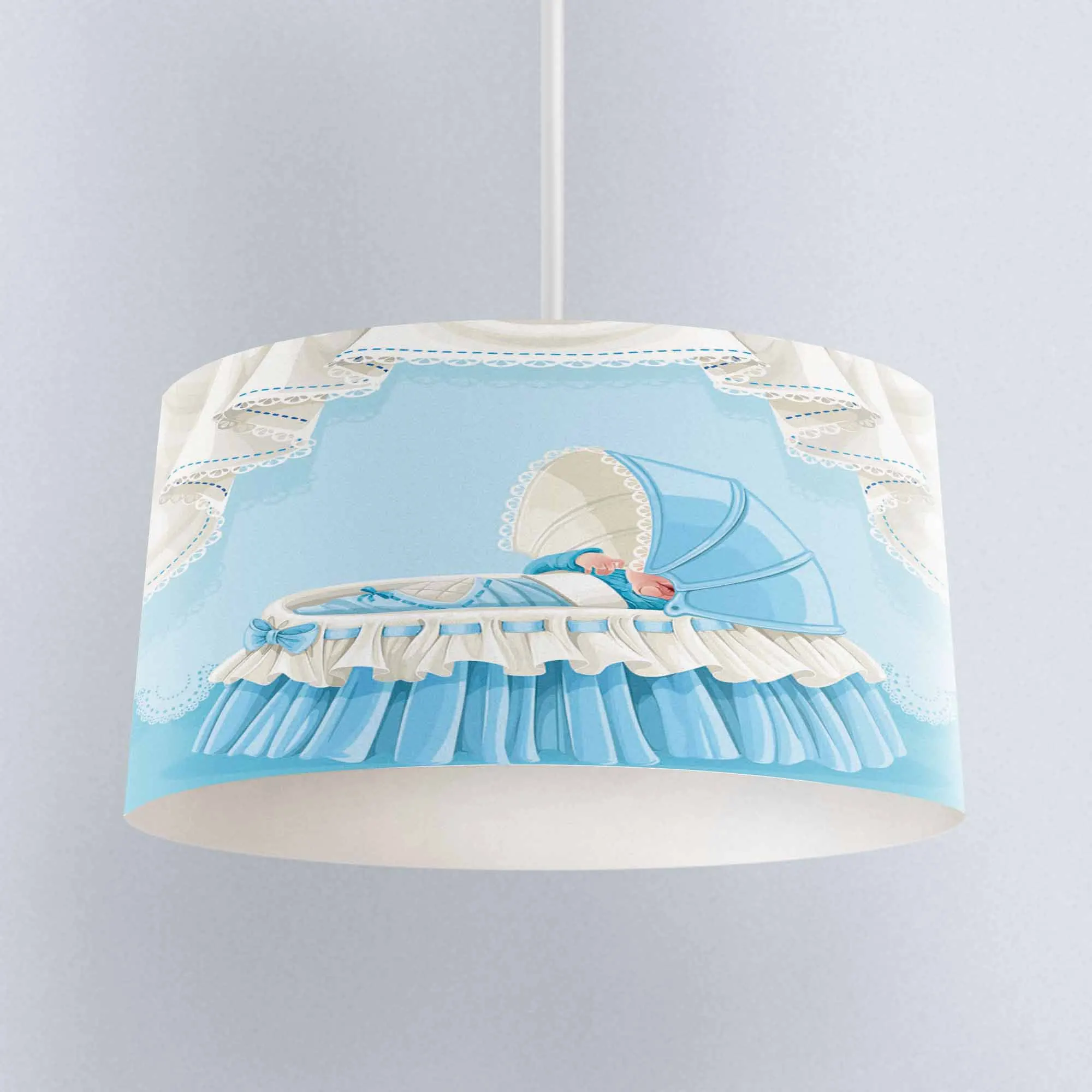 

Else Blue White Baby Cradle Print Fabric Kids Chandelier Lamp Drum Lampshade Floor Ceiling Pendant Light Shade