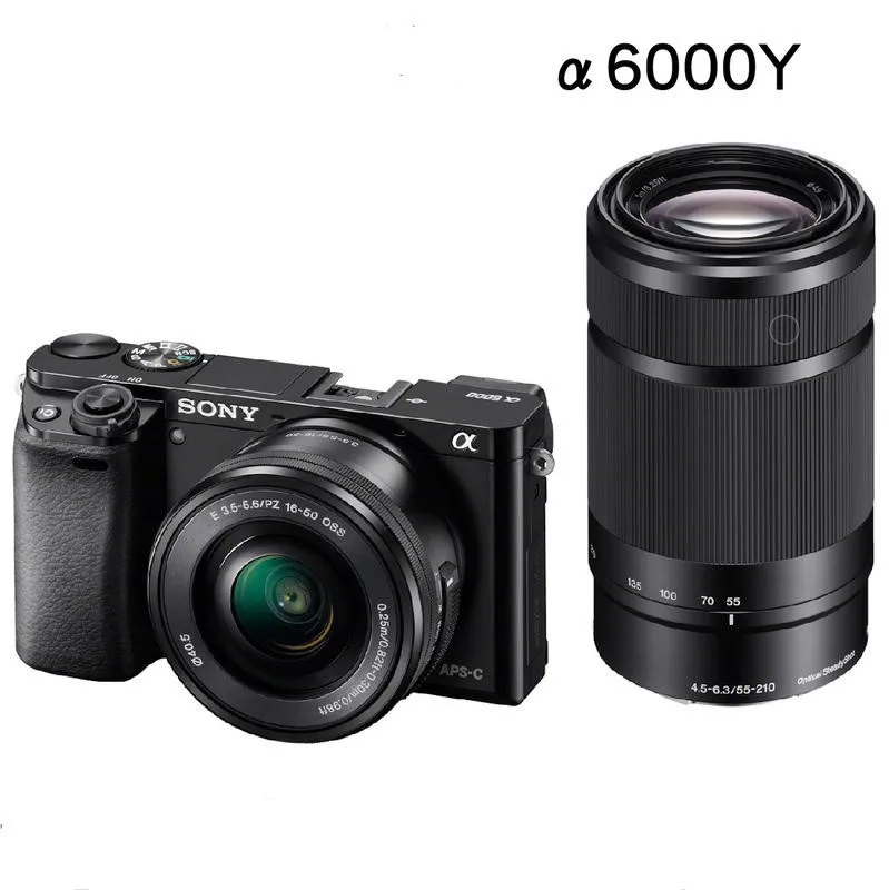 New Sony ILCE-6000 A6000Y A6000 24.3 MP Digital Camera Body & 16-50mm & 55-210mm Lens BLACK