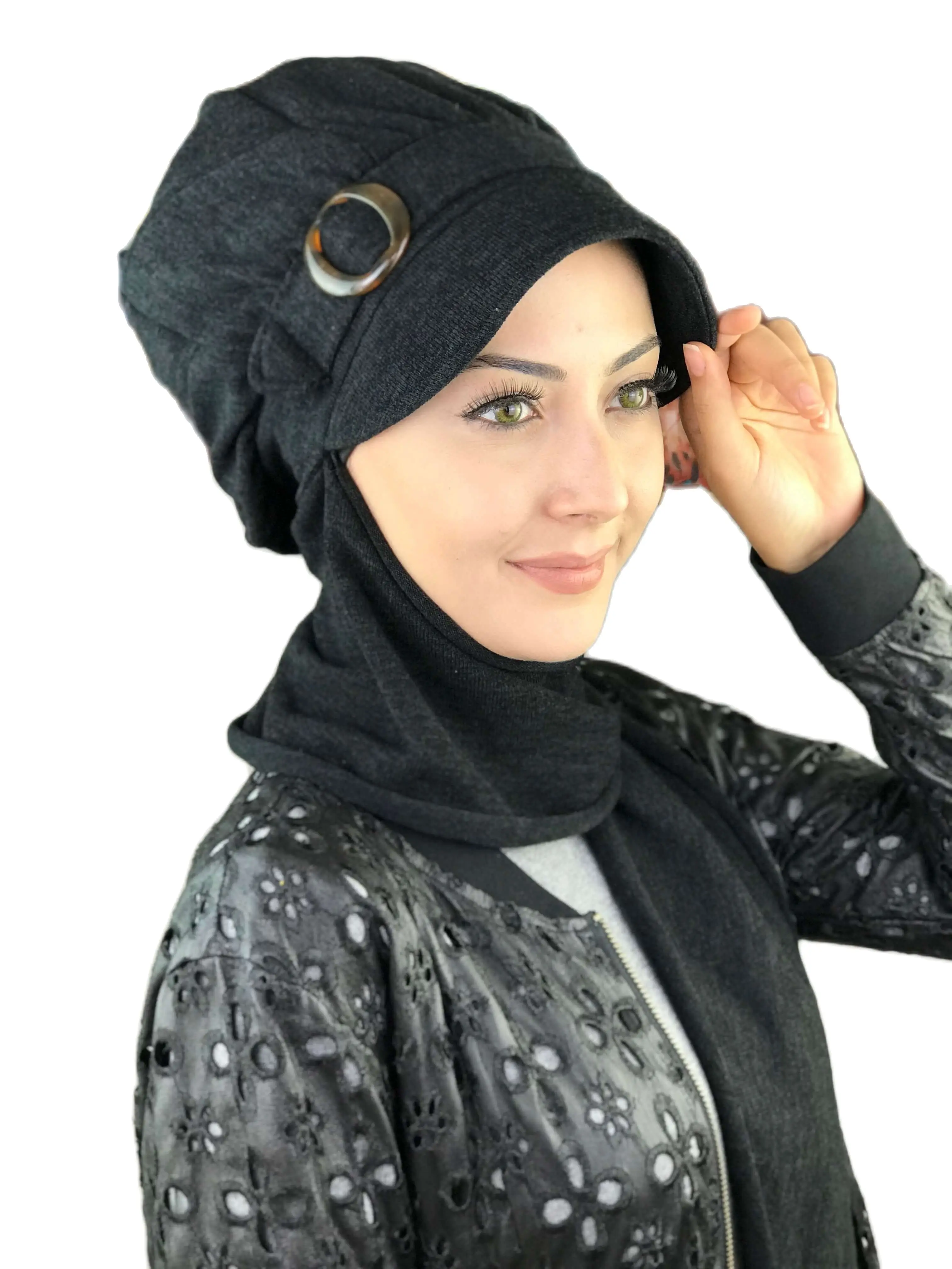 New Fashion Women 2021 Muslim Multicolor Jewish Hijab Modern Cancer Chemo Head Wrap Tulle Chiffon Bonnet BLACK BUCKLED SCARF HAT