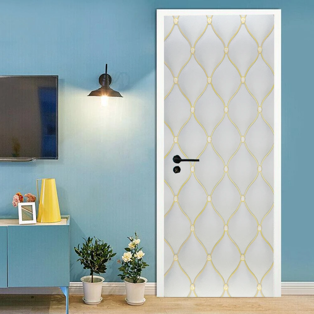 Simulation Gate Door Stickers Home Decor Poster 3D Door Mural Vinyl Wall Sticker Kids Room Bathroom Decoration White Wallpaper