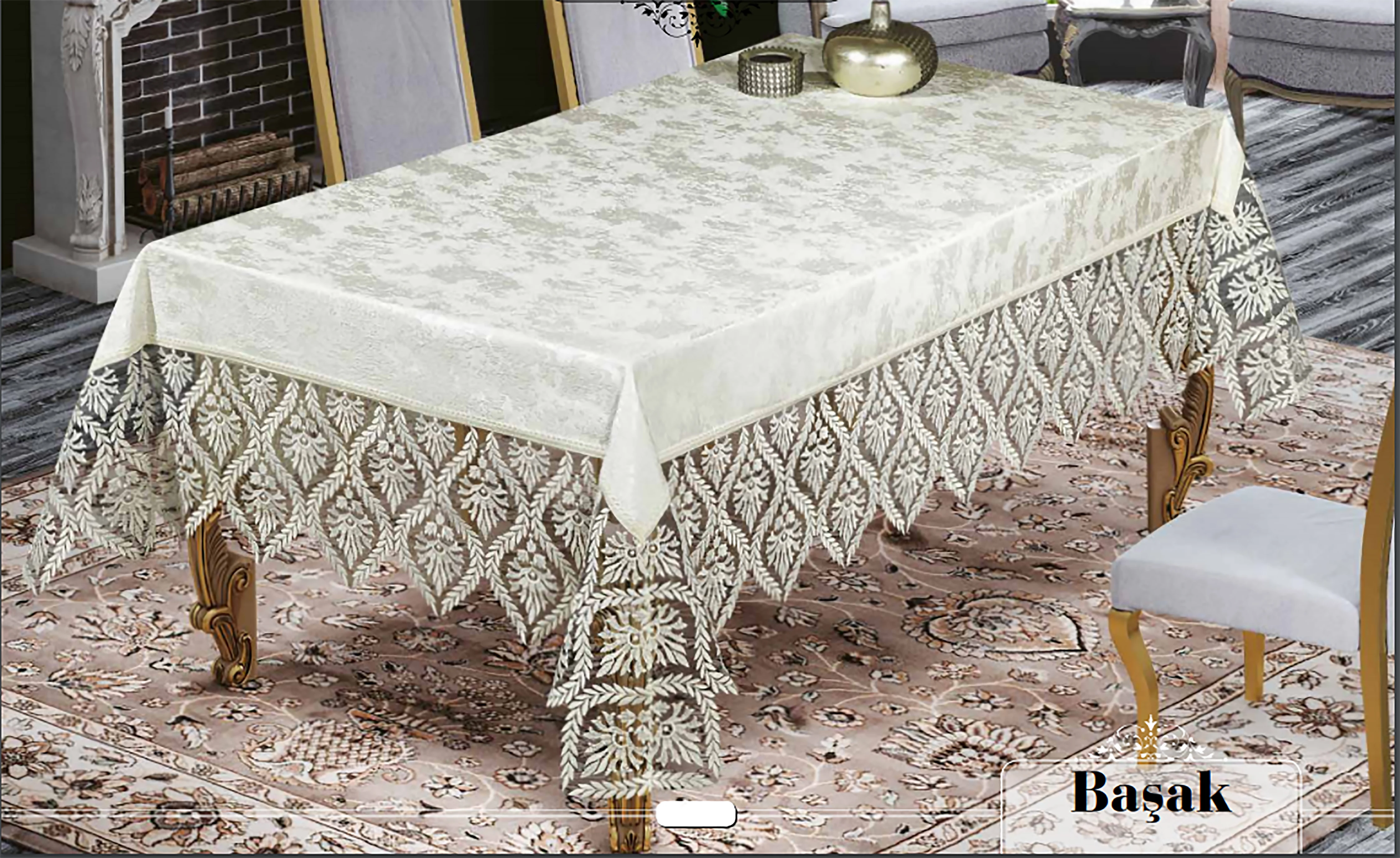 Başak Velvet Fabric French Guipure Luxury Table Cloth Party Special Occasion Home Decor Rectangular Dining Table Hotel Wedding O