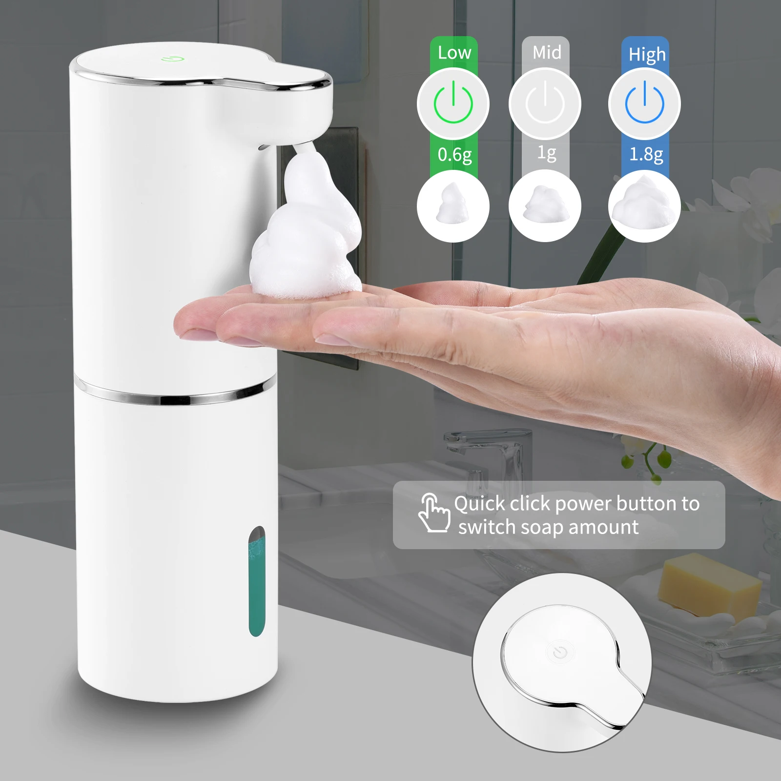 LAOPAO Soap Dispenser,Automatic Foaming Hand Soap Dispenser Rechargeable Bathroom Countertop Soap Pump for Kids Xmas Gift 300ml