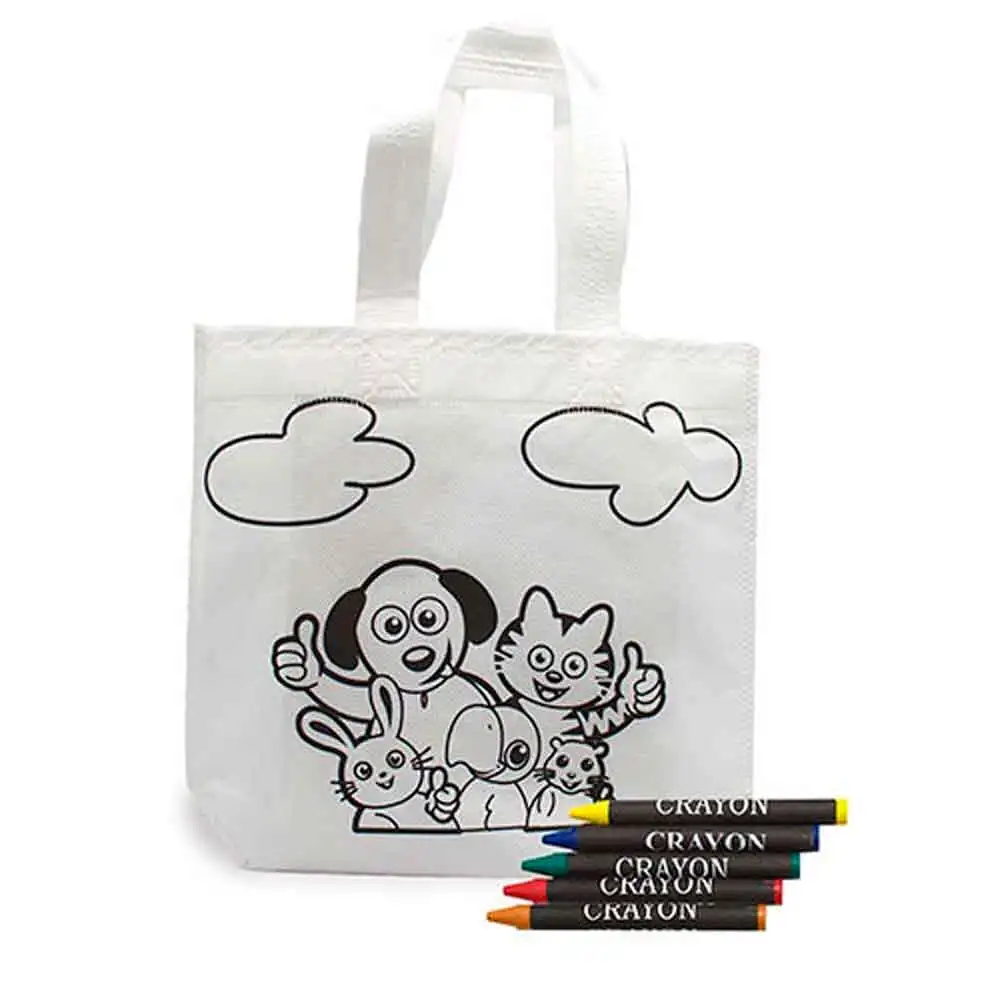 Coloring snack bags, with children's drawings of animals, with 5 waxes in each bag. Children's Gifts for birthdays, day care and schools. Express shipping from Spain