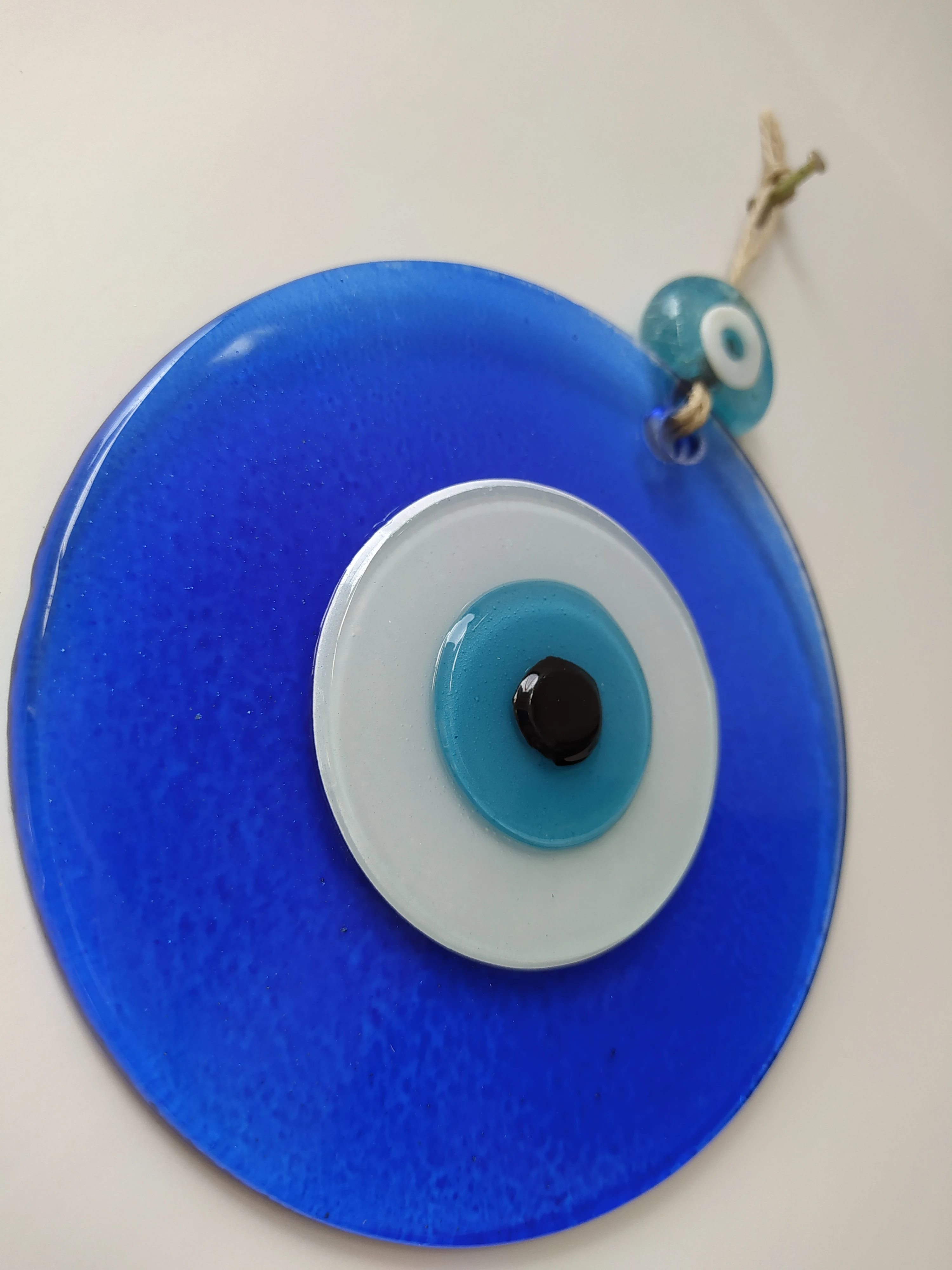 

Blue Evil Eye 12cm Fused Glass Bead Pendant Turkish Handmade Big Amulet for Wall Hanging Ojo TurcoTalisman Boho Home Decor