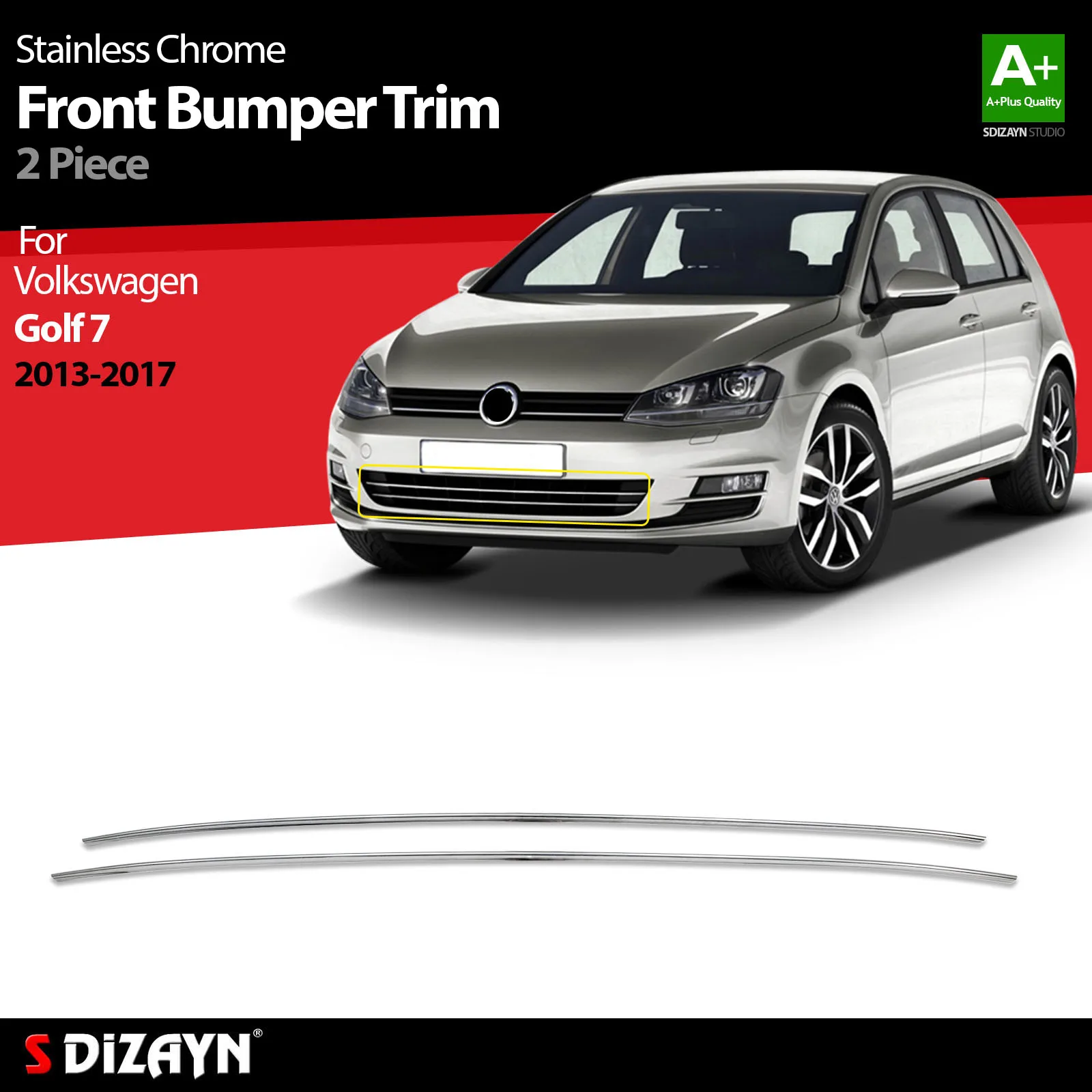 S Dizayn For Volkswagen Golf 7 Chrome Front Bumper Trim Stainless Steel 2 Pcs VW Exterior Car Accessories Parts Auto Product