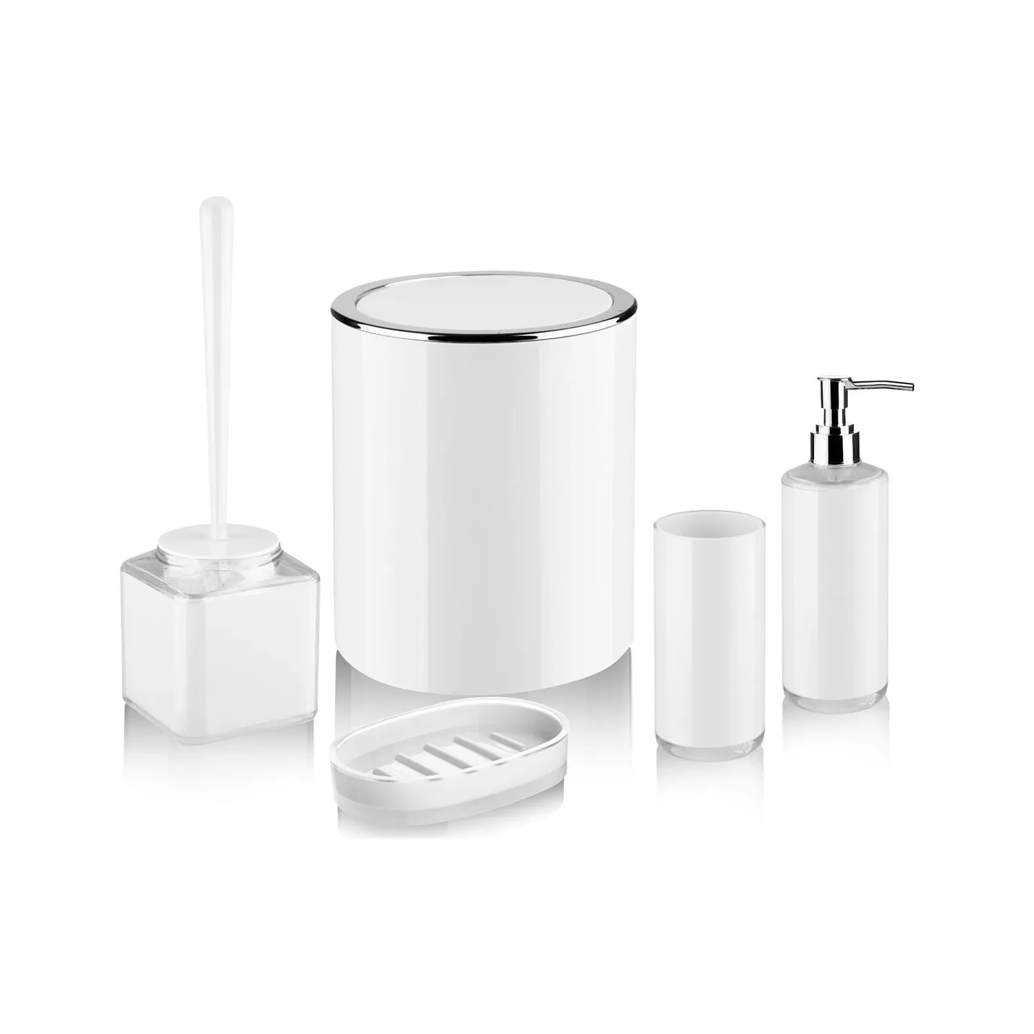 Kosovo 5 Piece Bathroom Set White Acrylic Material Dustbin Toilet Brush Liquid Soap Dispenser Free Fast Shipping From Turkey