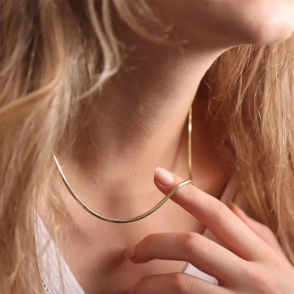 SUNIBI Stainless Steel Necklace for Women Snake Chain Choker Gold Color Fine Chain Female Necklace Fashion Jewelry Wholesale