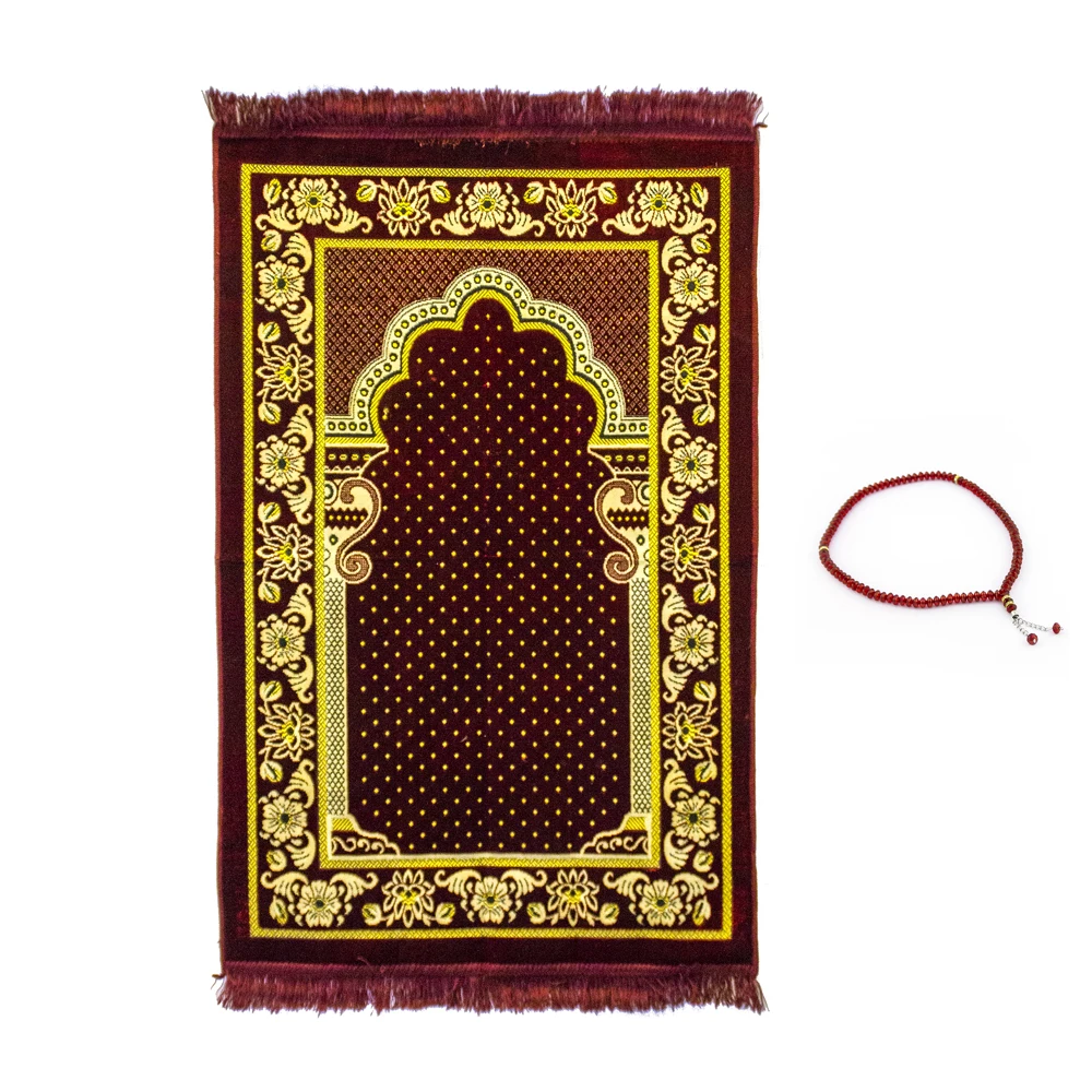 Islamic Thick Velvet Prayer Rug, Arabic Sajjada, Turkish Namazlik Carpet Mat with Multi Colors