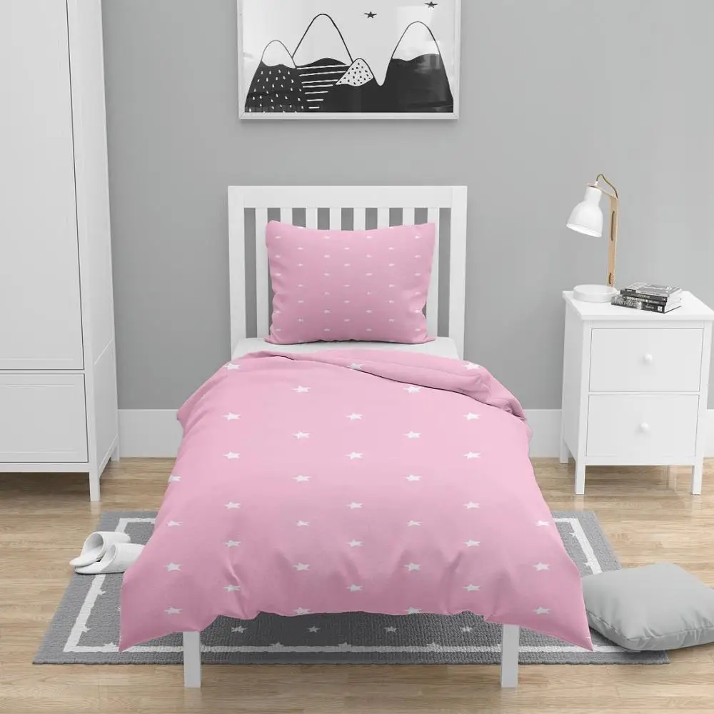 

Else 4 Pcs Pink White Stars Nordec Scandinavian 3D Print Cotton Satin Chidren Kids Duvet Cover Bedding Set Pillow Case Bed Sheet