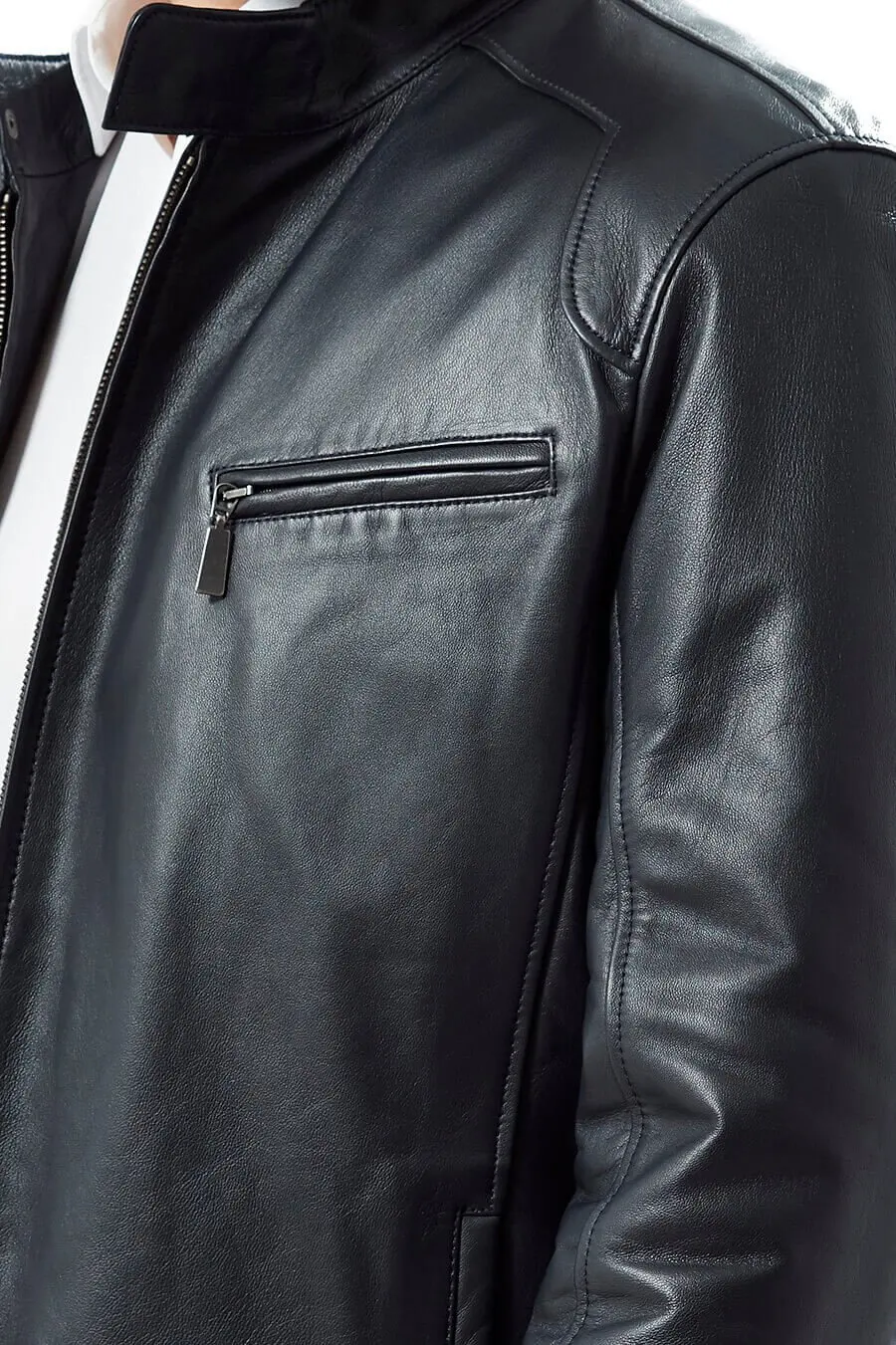 Manli Leather Jacket Navy Orjinal Lambskin Autumn Winter 2022 Biker Slim Large Size VintageTürkiye