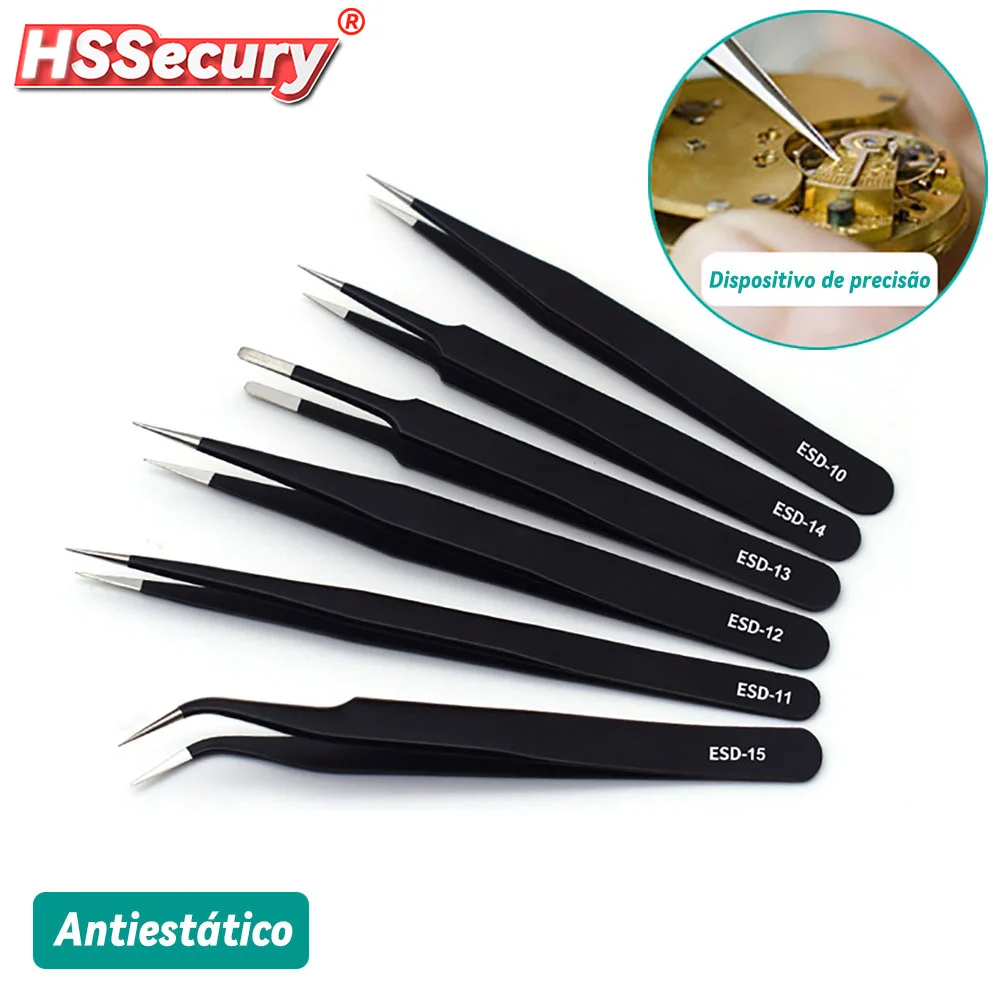 ESD Anti-Static Stainless Steel Tweezers Precision Maintenance Industrial Repair Curved Tool Home Working Model Making Hand Tool