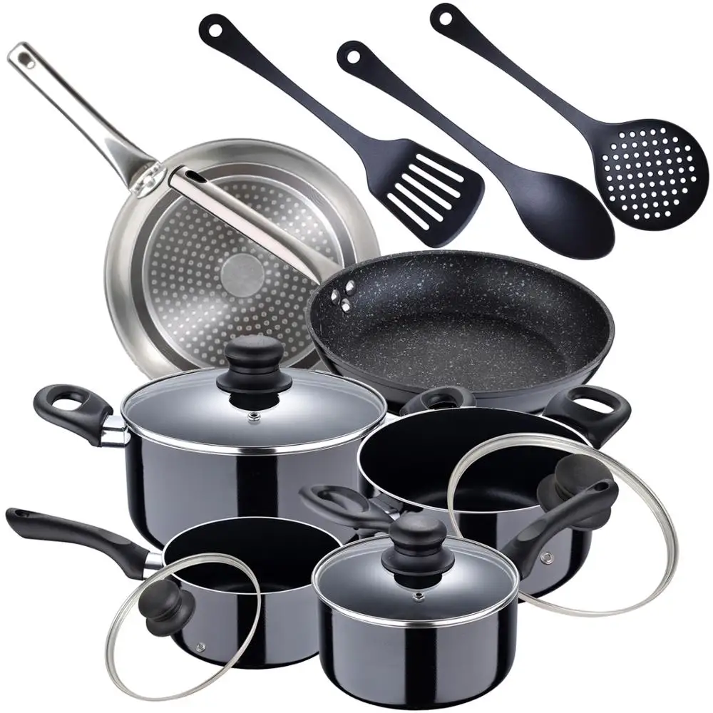 San Ignacio kitchen battery 8 pieces with pans set (20,30cm) in forged aluminum and 3 kitchen utensils in nylon