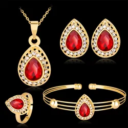 Fashion European and American hot selling new necklace set Exquisite multi-color drop necklace earrings 4-piece wedding set gift