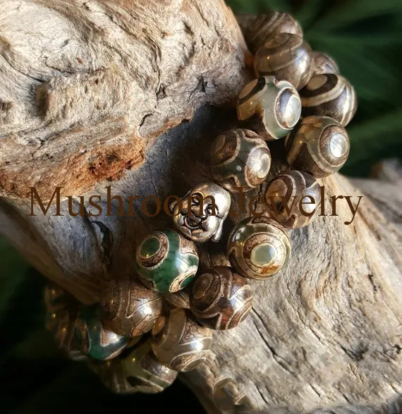 

Mala Yoga Stone Bead Buddha's Head Bracelet,Dzi Agate Beads Buddha's HeadStretch Bracelet