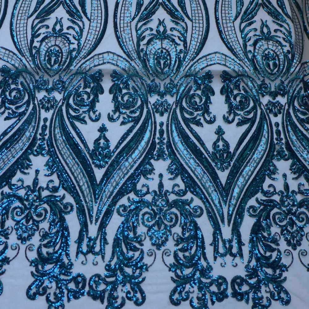 La Belleza 1 yard Green sequins on beige mesh embroidery sequins lace fabric 51\'\' width gown lace fabric
