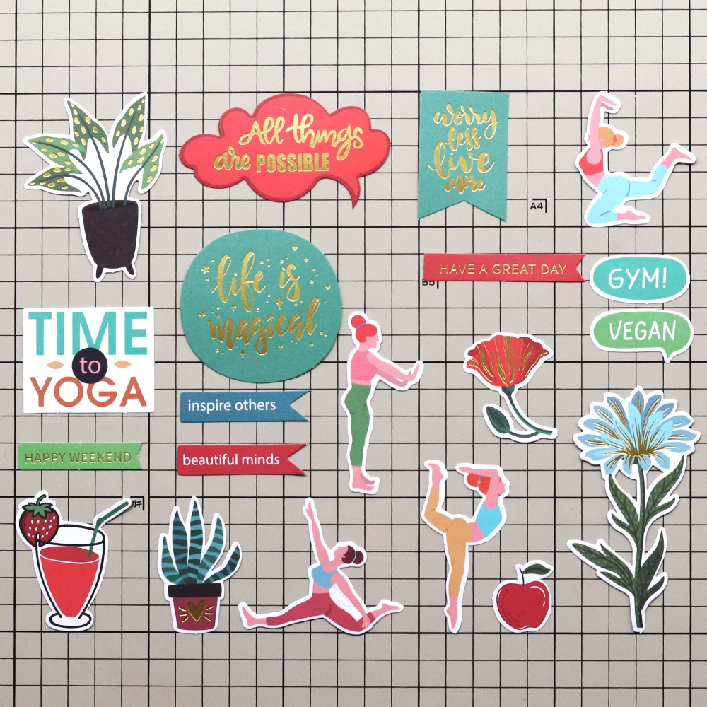Creative Path 150 Stück Take Your Time Scrapbooking-Stanzformen, Pflanzen-Yoga-Inspirations-Papierstanzformen, Ephemera für Kartenherstellung und Journaling – Detail 4