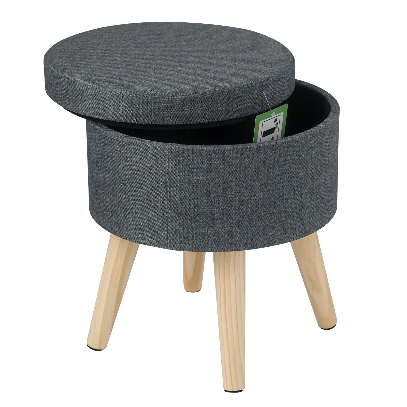 1PC Linen Velvet Storage Ottoman Chair Stool Upholstered Footstool Round Pouffe Chair Multifunction with Removable Cover Home