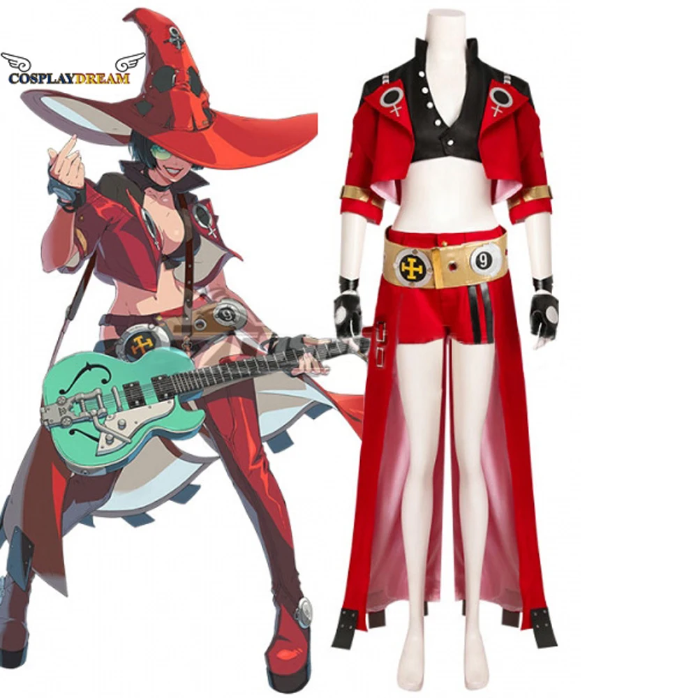 

Game Guilty Gear Cosplay INO I-No Cosplay Costume Red Dress Halloween Carnival Party Outfits Coat Top Hat Gloves Belt Full Set