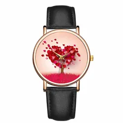 Relojes de cuero a la moda para Mujer, pulsera con árbol y corazón, regalo, 2020