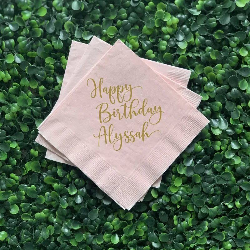 Happy Birthday Personalized Napkins, Happy 1st Birthday, Custom baby shower Napkins milestones birthday food toothpicks