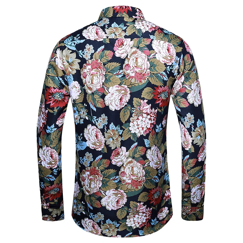 6XL 7XL Shirt Men Autumn New Fashion Flower Print Long Sleeve Shirts Mens Casual Floral Plus Size Business Office Shirt Hawaiian