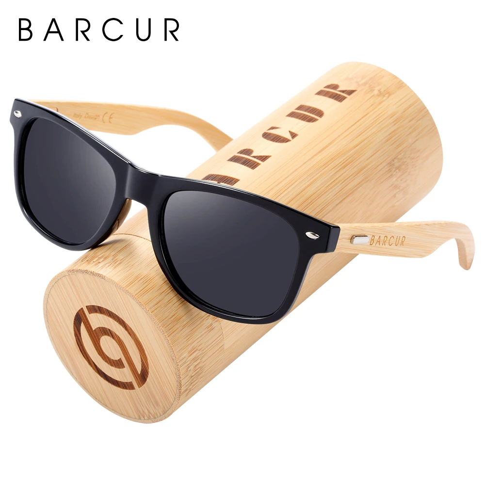 BARCUR-gafas De Sol polarizadas De bambú para hombre y mujer, lentes De Sol De madera, De marca Original, UV400