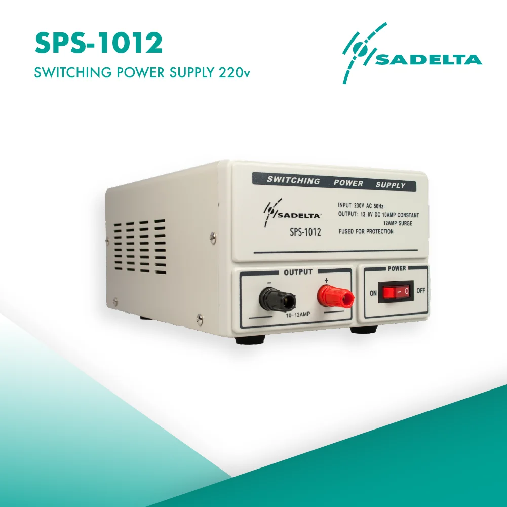 SADELTA SPS-1012 switching power supply 13,8 volt. 10-12 amp power supply with 220 volt input and 13.8 volt output. 10 continuous amps and 12 peak. Your size 250x155x115mm