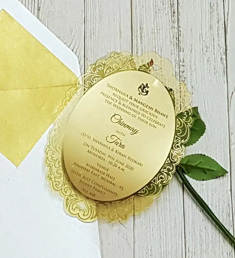 Vintage Acrylic Invitation, Luxury Invitation, Wedding Invitations, Mirror Gold Acrylic, Bride Groom Names,