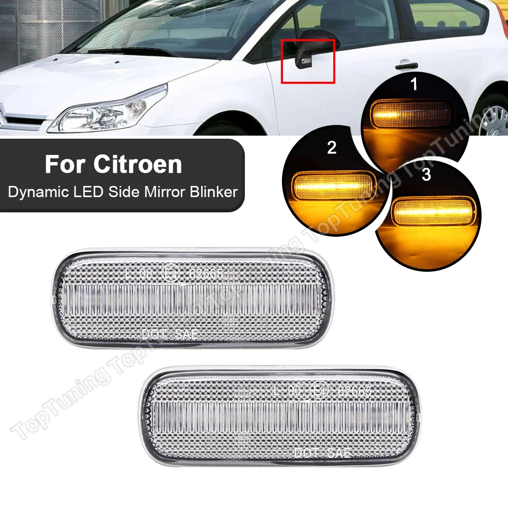 2pcs LED Dynamic Side Mirror Blinkers Turn Signal Lights For Citroen C4 I 2004 2005 2006 2007 2008 2009 2010 2011