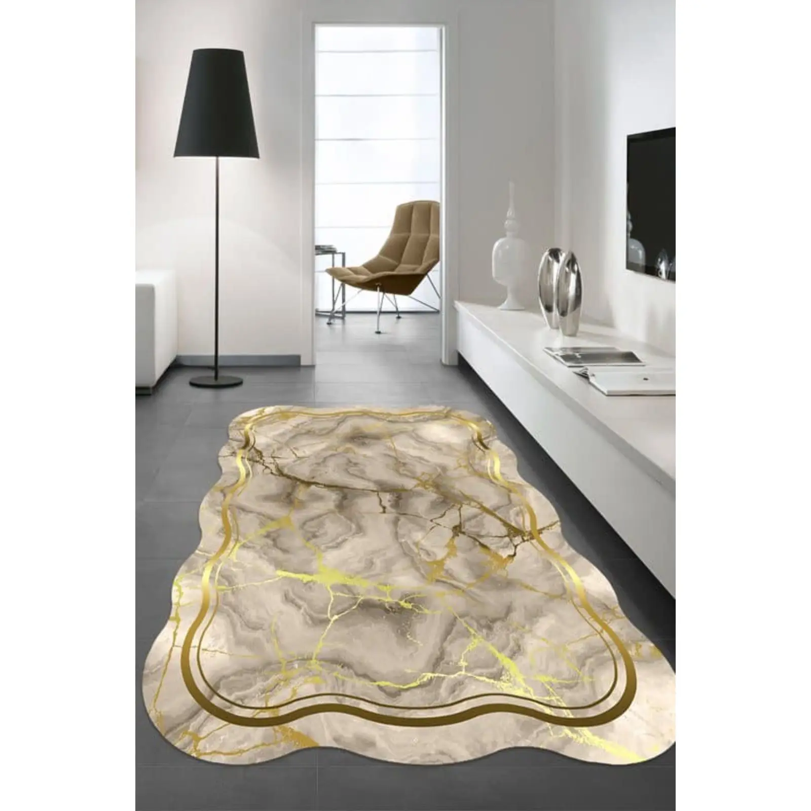 

Laser Cut Marble Look Patterned Modern Carpet Non-Slip Sole Turkish Rug Quality Living Room Decoration Mat Decor Bedroom,