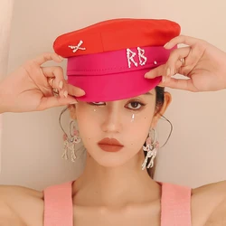 New Brand Designer Spring Summer Caps Women Two-colored Newsboy Cap Crystal-Embellished satin baker boy hat