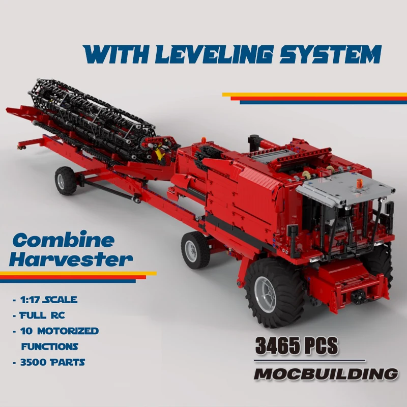 

Moc Building Block Motored Red Combine Harvester With Leveling System Truck Technology Bricks Children Toys Collection