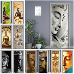 Retro 3D Door Sticker Buddha Portrait Self-adhesive Vinyl Waterproof Wall Decor Mural For Living Room Kitchen Renovation Decals