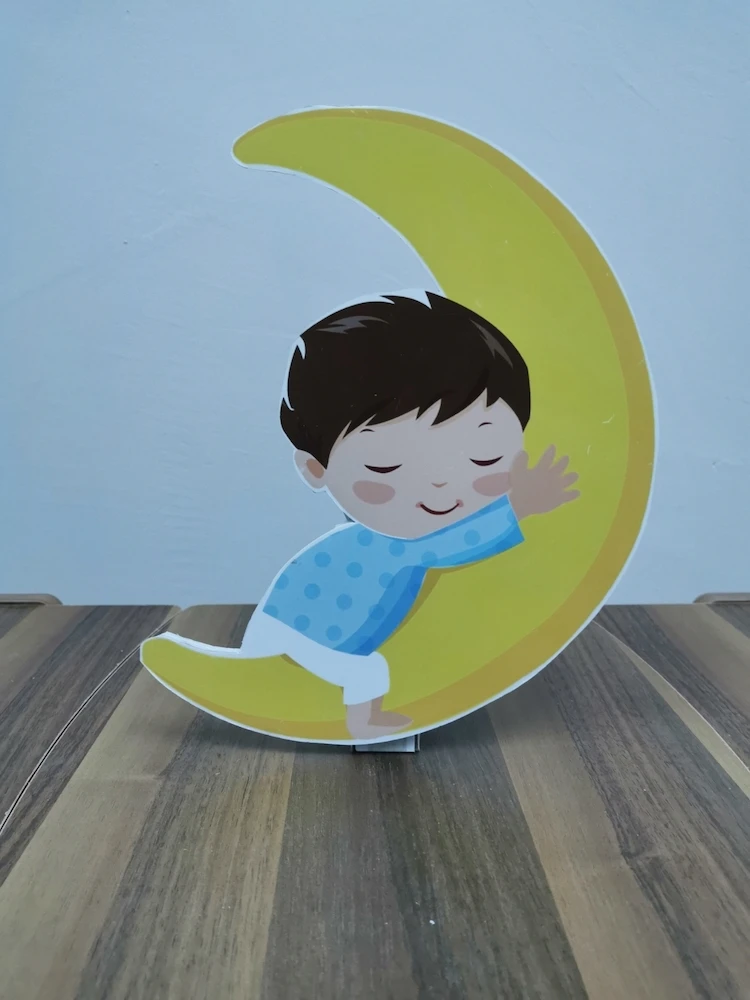 Cute Kid on the Moon Foam-board Cutout Standee with Cardboard Stand, Kids Birthday Decoration, Space Concept Party Supplies