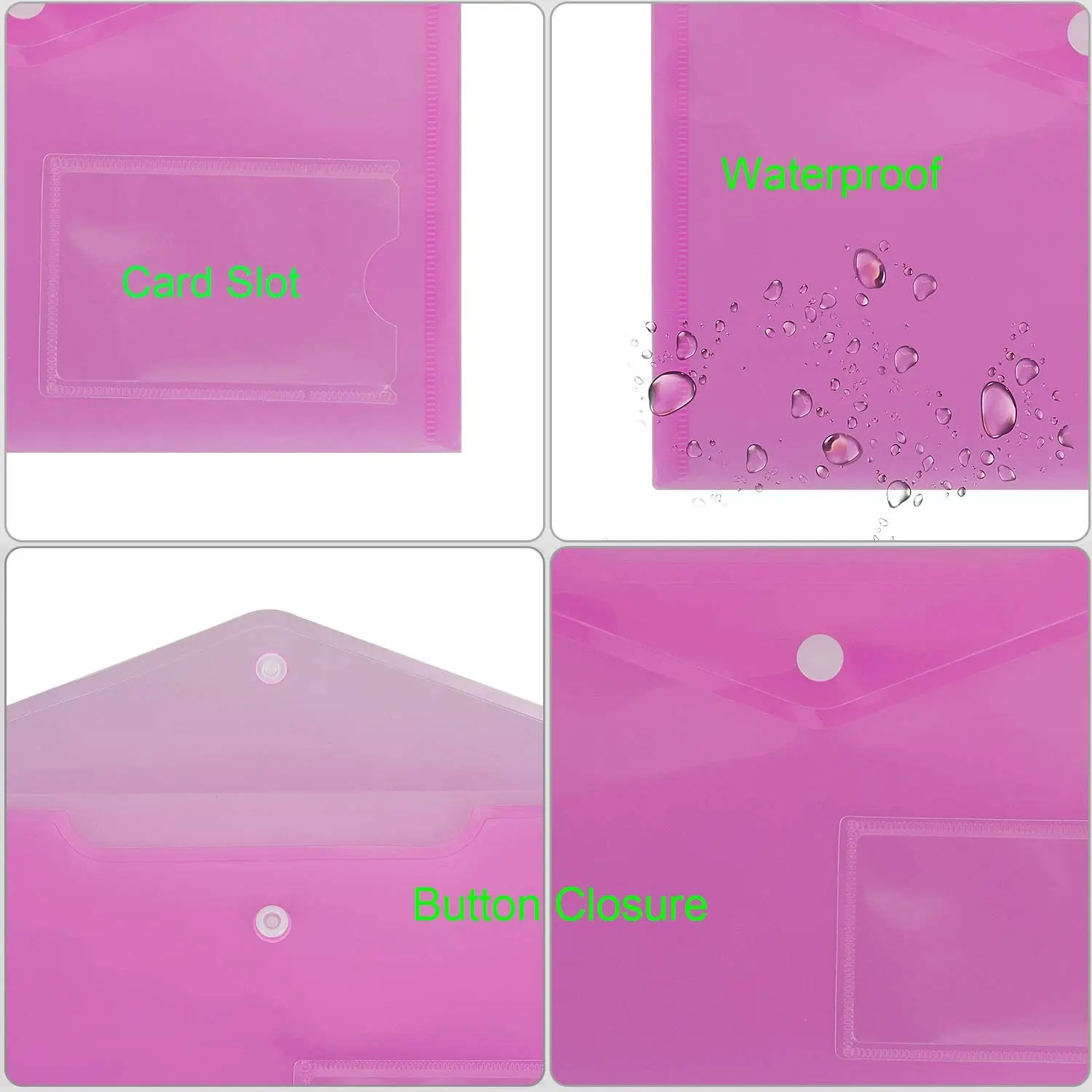 5PCS A5 Poly Envelope Folder with Snap Button Clear Waterproof Plastic Document Protector for School Home Office Organization