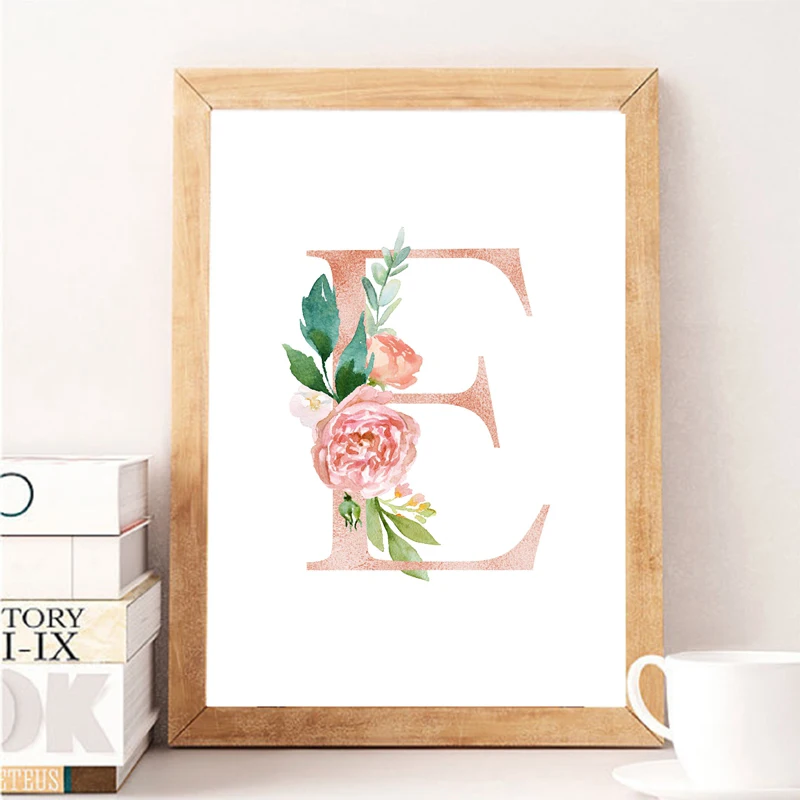 Baby Girl Personalized Gift Print Nursery Art Custom Girl's Name Sign Canvas Painting Floral Monogram Flowers Poster Wall Decor