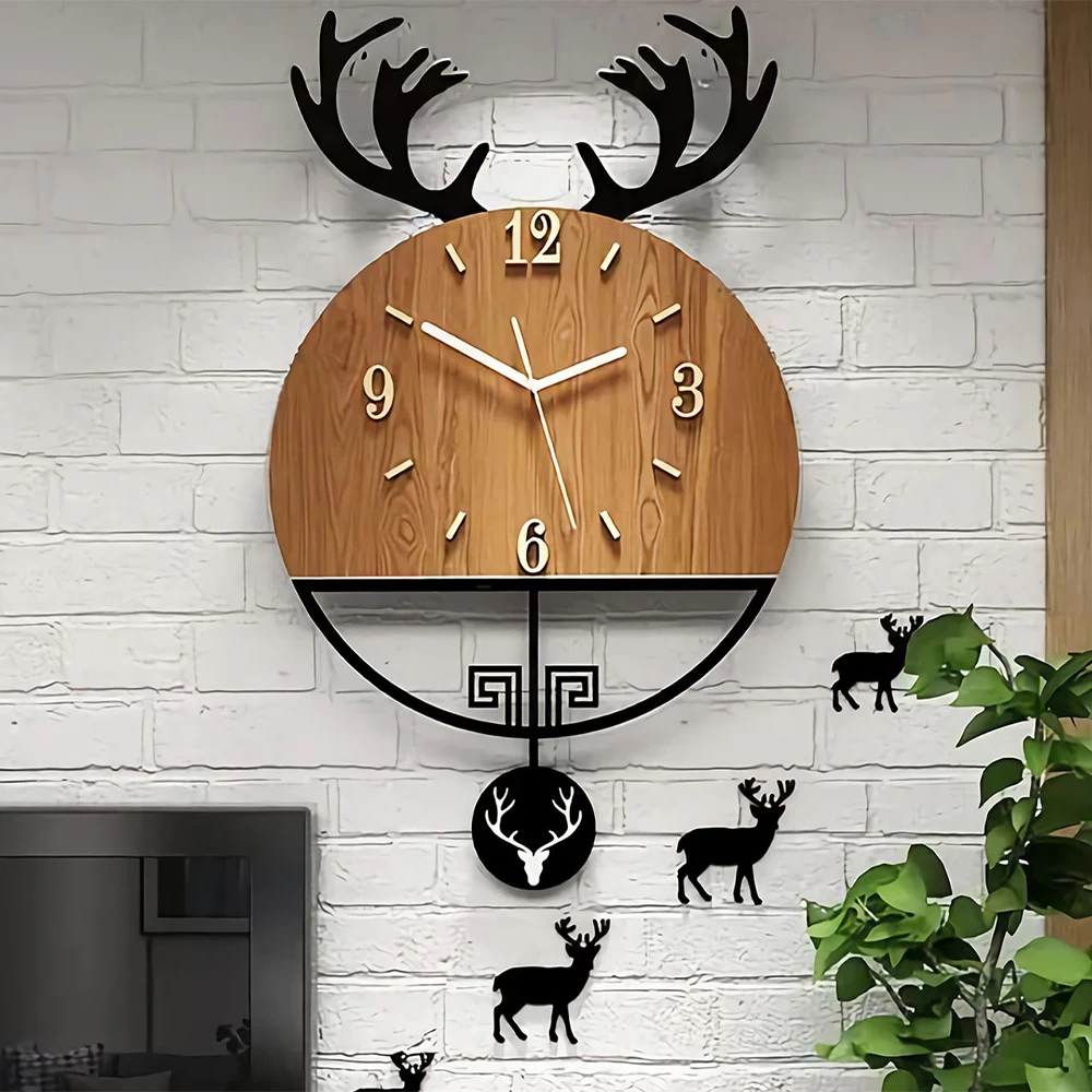 

Premium Swinging Pendulum Deer Decorative Wall Clock Home Wall Clock Interiors Decoration Home Decoration Hanging Watch