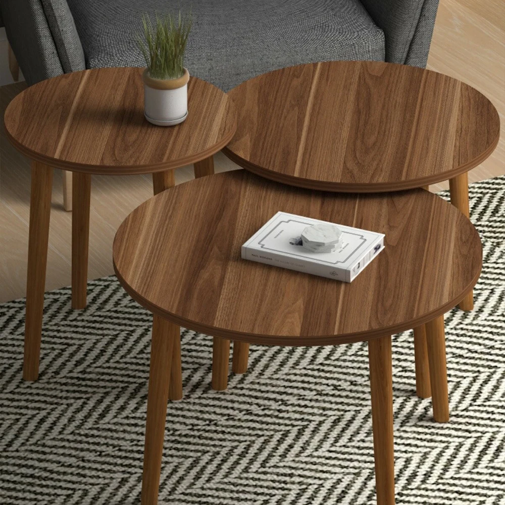 3 pcs Coffee Table Tea Coffee Service Table Round Living Room Commode, Sofa Table Side Table Nesting Table Service Table Quality