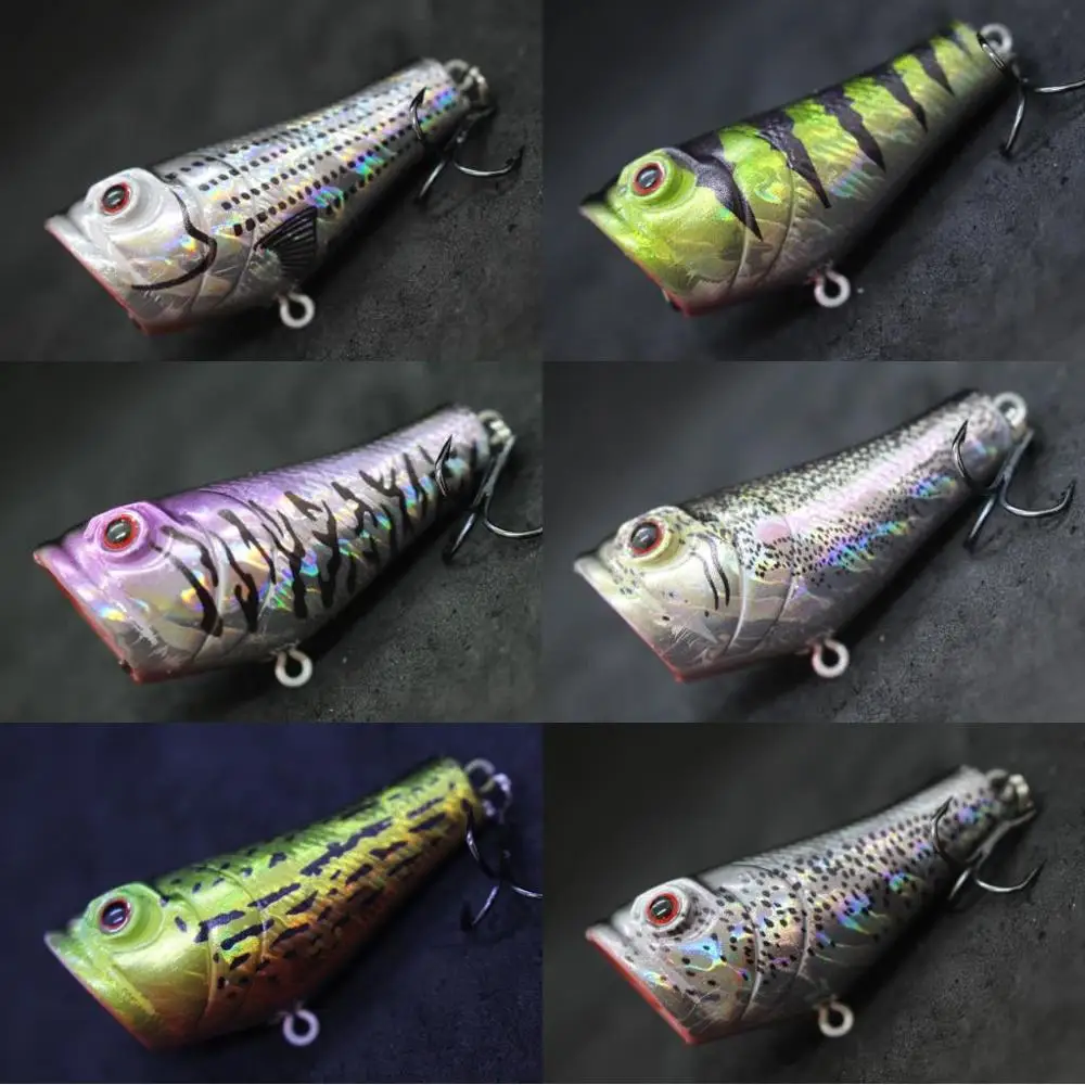 wLure Topwater Surface Fishing Lure 5.1cm 7.8g Small Size Popper with Red Mouth Twitch Lure #8 Hooks Assort Colors T620