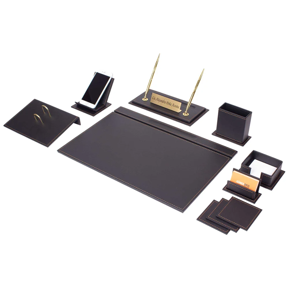 Vega 12 Pieces Leather Desk Set Desk Organizer Office Accessories Desk Accessories Office Organizer Desk Pad Mouse Pad Desk Mat