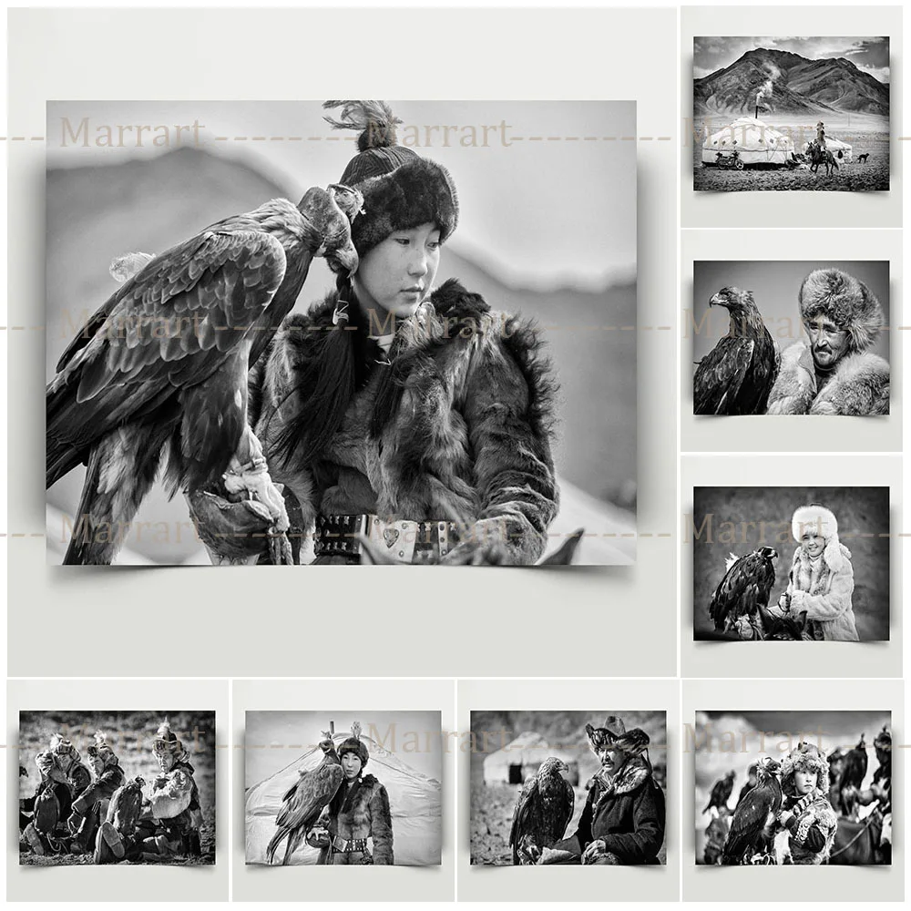 

Golden Eagle Hunter Art Prints Mongolia Bird Of Prey Horseman Wall Art Canvas Home Decor Travel Photography Poster Prints