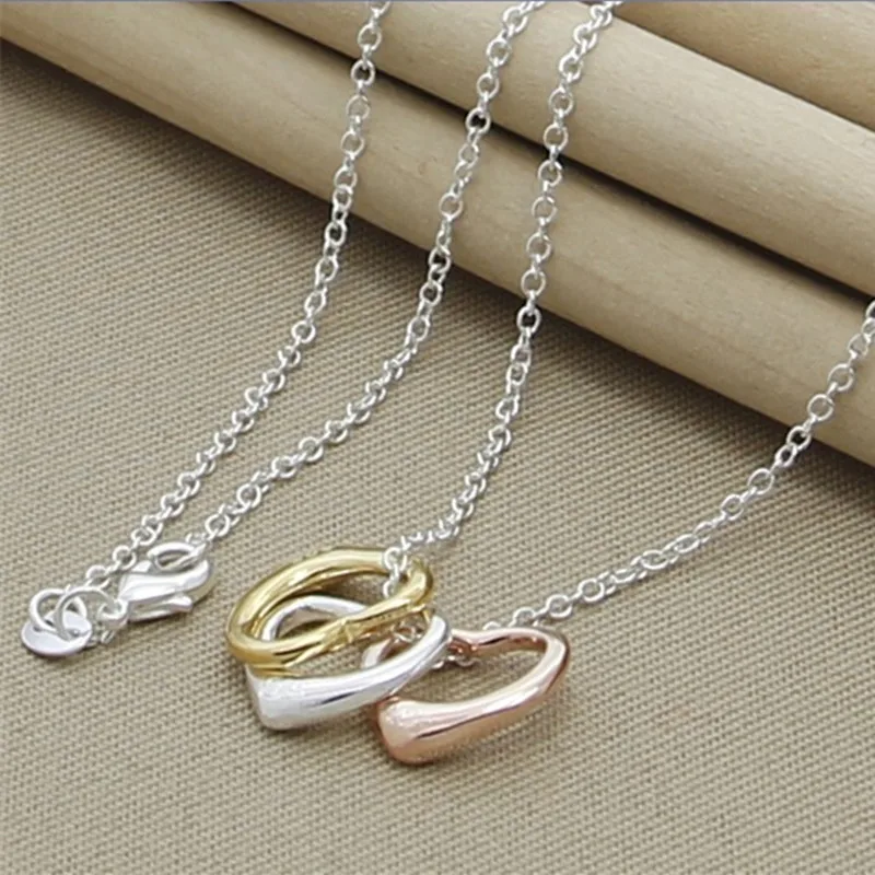 925 Sterling Silver Color/Gold/Rose Gold/ Three Color Small Heart Pendant Necklace For Women Chain Wedding Party Jewelry Christm